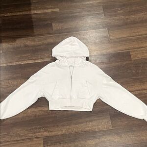 Garage White Cropped Hoodie Jacket